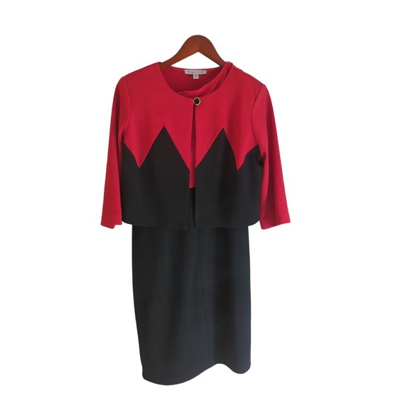 Vintage Danny & Nicole Women's 16P Red & Black Dress Suit Set Cropped Jacket - Picture 1 of 11
